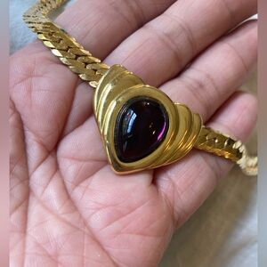 Napier Flat Herringbone Necklace Purple Cabochon Egyptian‎ Revival Vintage